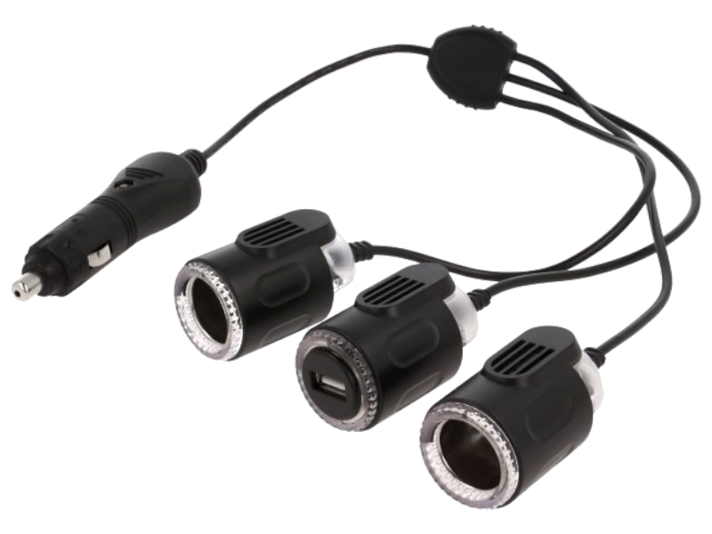 Sursa de alimentare auto; 7-12V, 2x soclu brichetă, 1x USB A; 12V/2x4A, 5V/1x2.1A, A13-75170U1702-W1, SCI