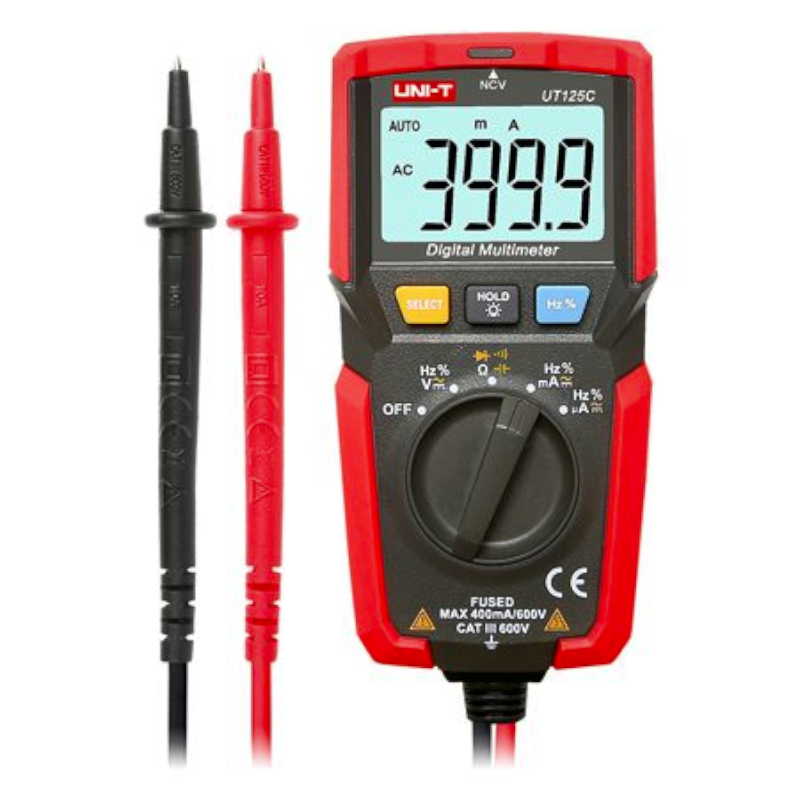 Aparat de masura digital, NCV, 600VAC, 600VDC, 400mA, 100uF, 40Mohmi, UT125C, UNI-T