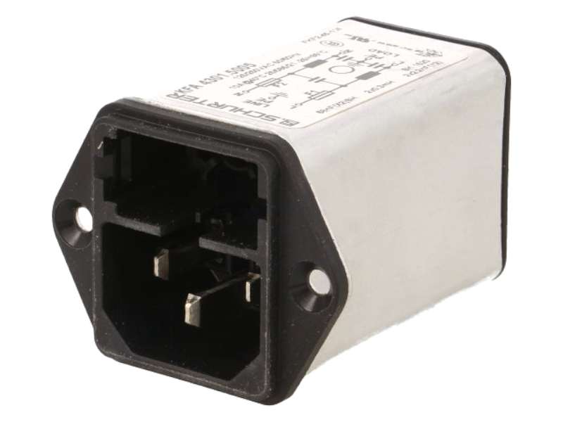 Soclu tata, 10A, IEC60320, C14, filtru deparazitare, 2 x Siguranta, montare panou, 4301.5005, SCHURTER