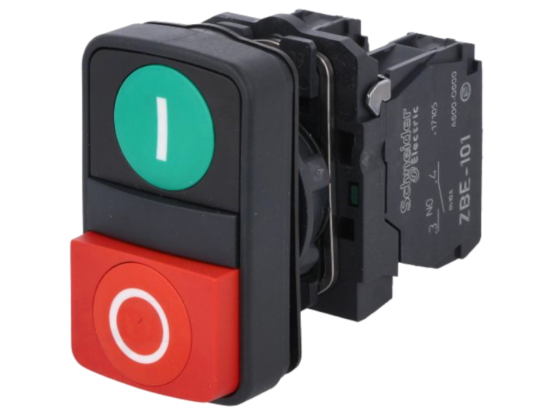Comutator, rosu, verde, orificiu montare Ø22mm, NO, NC, 3A, B5AL73415, SCHNEIDER ELECTRIC