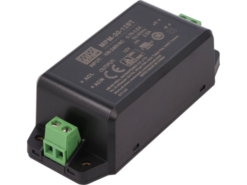 Sursa tensiune 12VDC, 2.5A, 30W, AC, 91x39.5x28.5mm, MPM-30-12ST, MEAN WELL