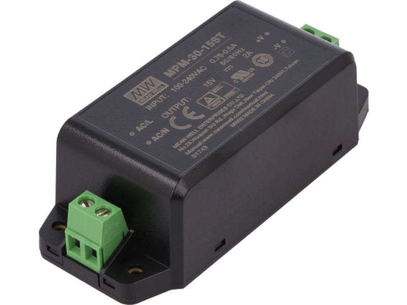 Sursa tensiune medicala 15VDC, 2A, 30W, AC, 91x39.5x28.5mm, MPM-30-15ST, MEAN WELL