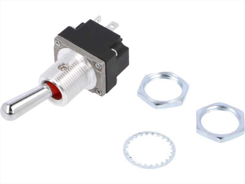 Intrerupator basculant, OFF-ON, 5A/28V, 4 pini, DPDT, orificiu montare Ø12.45mm, 2MT1-2