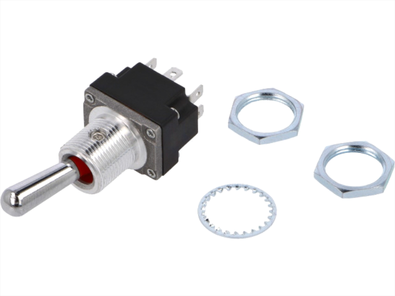 Intrerupator basculant, ON-ON, 5A/28V, 6 pini, DPDT, orificiu montare Ø12.45mm, 2MT1-3