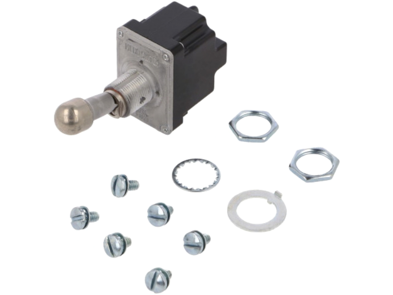 Intrerupator basculant, ON-ON, 6A/230V, 20A/28V, 6 pini, DPDT, orificiu montare Ø12.4mm, 2TL1-3D