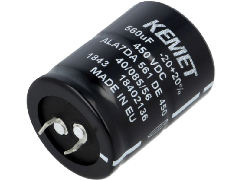 560uF/450V, condensator electrolitic, low esr, 35x50mm, RM22.5, 15000h, KEMET