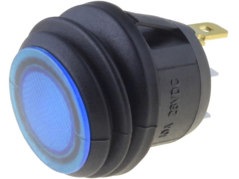 Intrerupator basculant, etans, OFF-(ON), 10A/28VDC, 3 pini, SPST, orificiu montare 20.2mm, R13112B8F02-BUNN-0A-L2