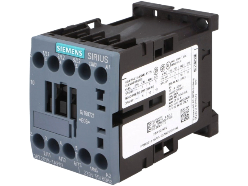 Contactor 17A, 230VAC, 3xNO, DIN, NO auxiliar, 3RT2018-1AP01, SIEMENS
