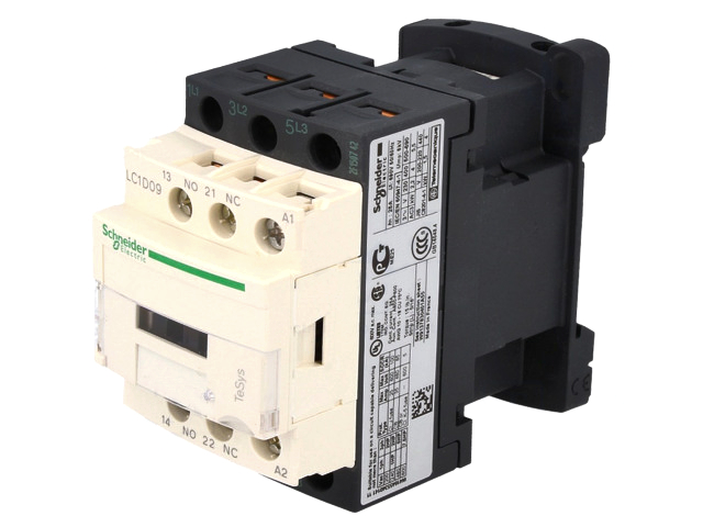 Contactor 9A, 24VDC, 3xNO, DIN, pe panou, NO+NC auxiliar, LC1D09BD, SCHNEIDER ELECTRIC