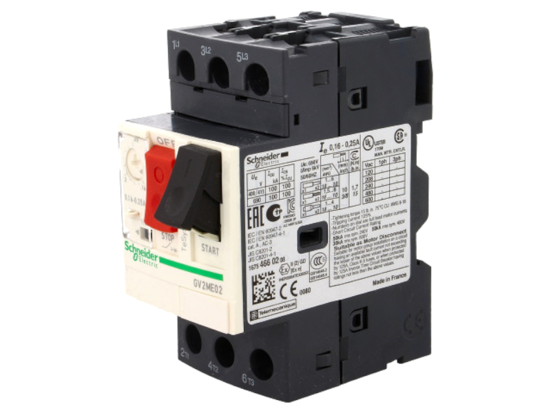 Releu termic, protectie motor, 0.16-0.25A, 0.06kW, 230-690VAC, DIN, GV2ME02, SCHNEIDER ELECTRIC