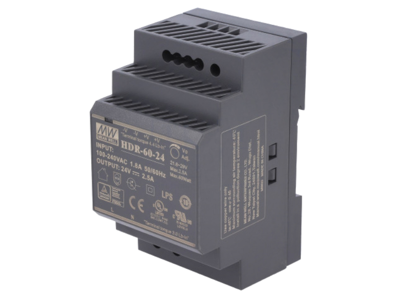 Sursa 24VDC, 2.5A, SINA, AC-DC, HDR-60-24, MEAN WELL