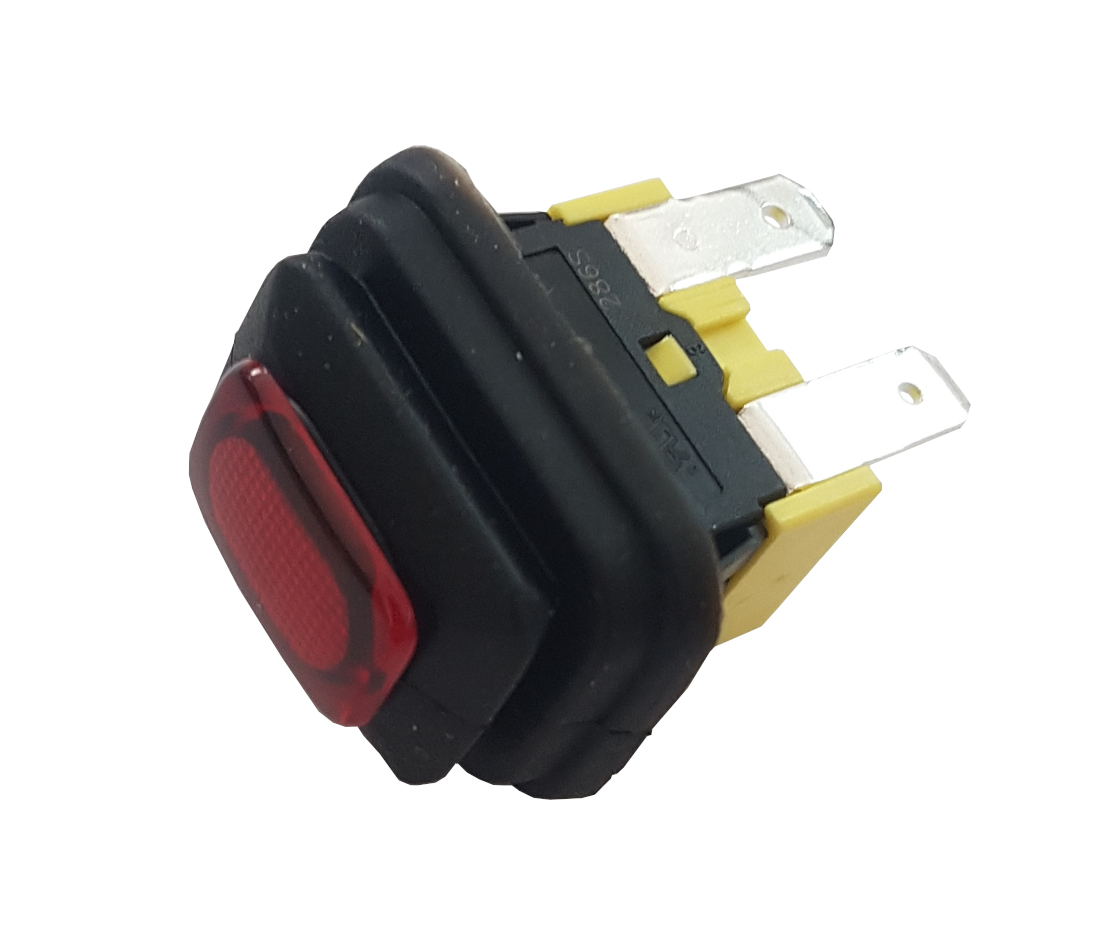 Push buton, DPST, cu revenire, ON-(OFF), 16A, 4 pini, rosu, orificu montaj 19.4x12.9mm, MCPS-5-2M0-PLBR-SW