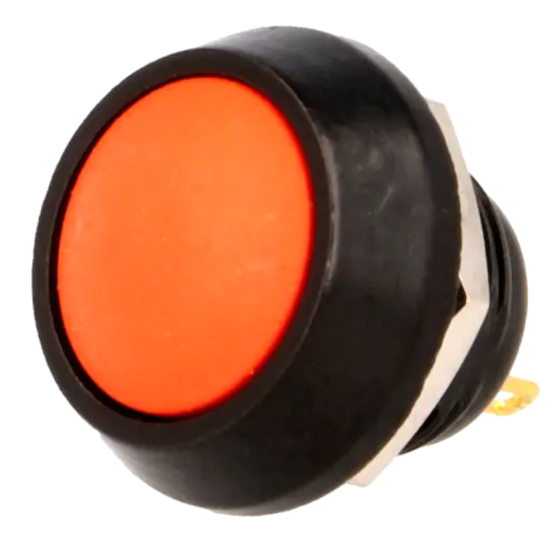Buton antivandal, OFF-(ON), 2A, portocaliu, 36V, IP65, SPST-NO, M12, orificiu montare Ø12mm, GQ12B-10/J/O/A