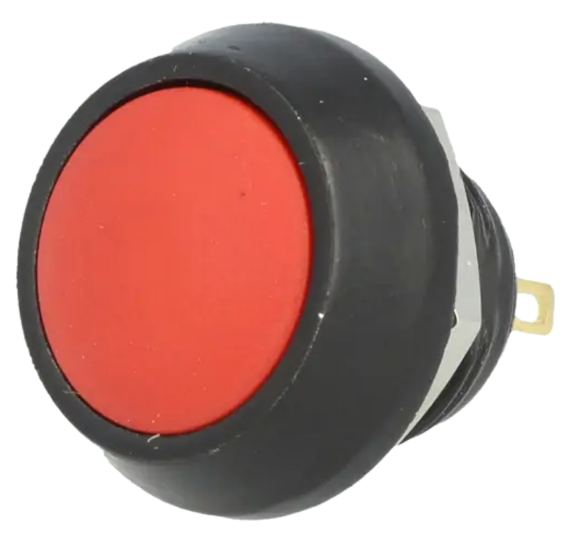 Buton antivandal, OFF-(ON), 2A, rosu, 36V, IP65, SPST-NO, M12, orificiu montare Ø12mm, GQ12B-10/J/R/A
