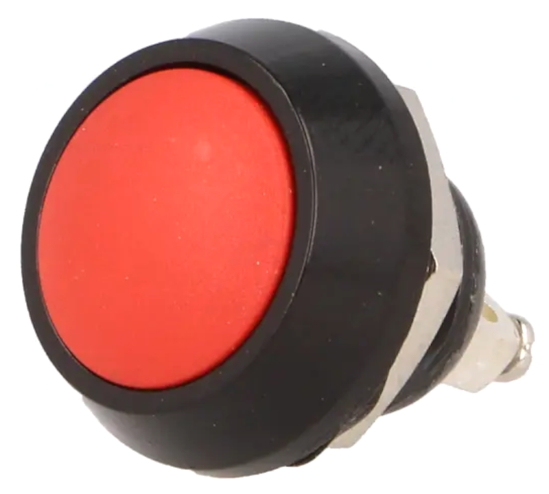 Buton antivandal, 2A, OFF-(ON), rosu, 36V, IP65, SPST-NO, M12, orificiu montare Ø12mm, GQ12B-10/R/A