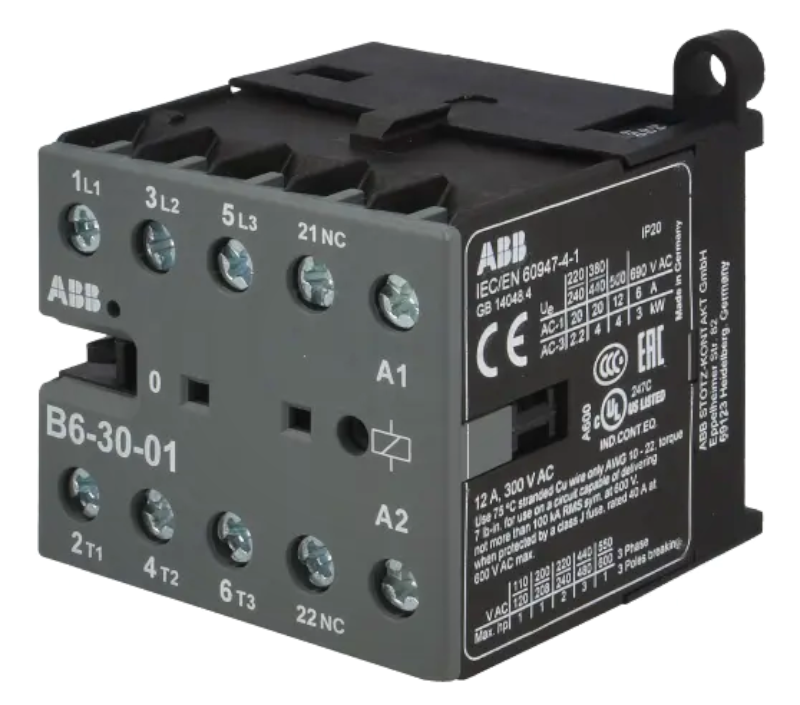 Contactor 6A, 24VAC, 3xNO, DIN, auxiliare NC, B6-30-01-01, ABB