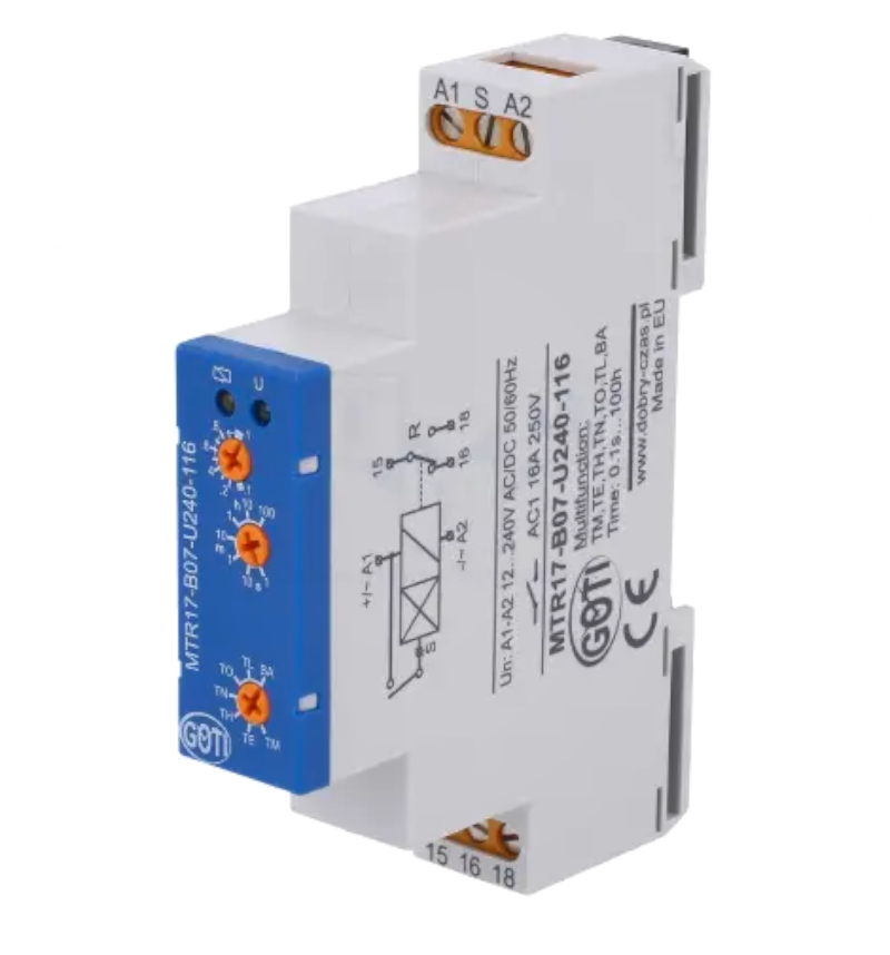 Timer, 7 functii, 1s...100h, SPDT, 250VAC/16A, DIN Rail, MTR17-B07-U240-116, DOBRY CZAS