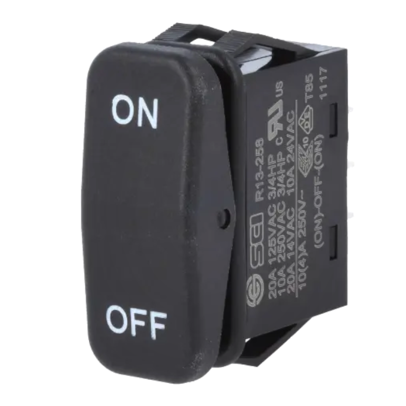 Comutator basculant, (ON)-OFF-(ON), 10A, 3 pini, SP3T, orificiu montare 36.8x15.3mm, R13-258I-01-BB-9