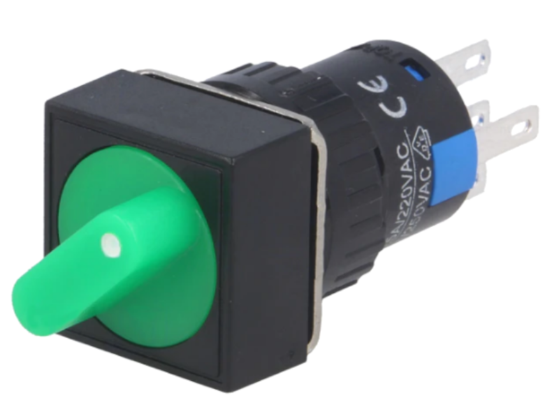 Intrerupator rotativ, 2 pozitii, ON-OFF, verde, iluminare LED 24VAC/DC, orificiu montare Ø16mm, V16-11XAF-2-24G, ONPOW