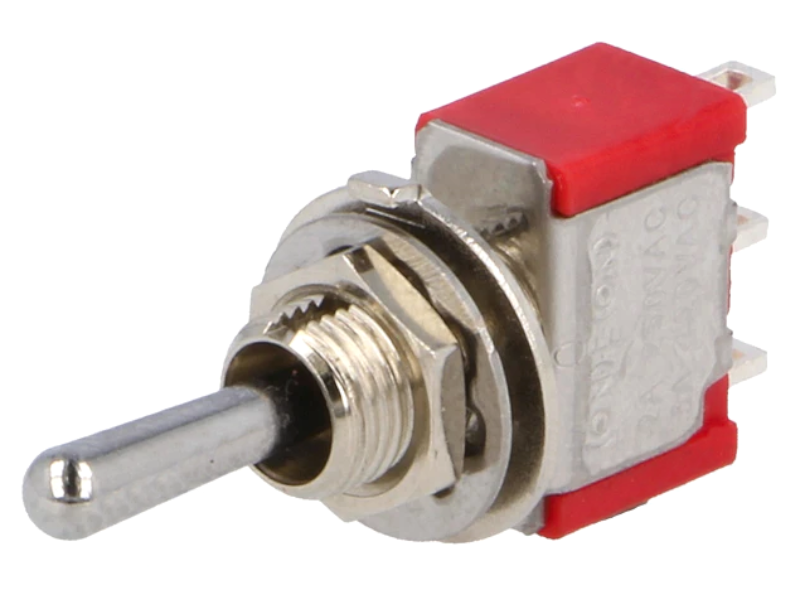 Intrerupator basculant, (ON)-OFF-(ON), 2A/250VAC, 5A/28VDC, 3 pini, SP3T, orificiu montare Ø6.35mm, 1MS4T1B1M1QE, MULTICOMP