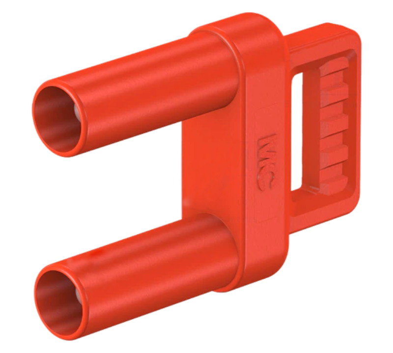 Conector banana, punte, 4mm, 2x mufa, 32A, 1kV, rosu, 66.9171-22, STAUBLI