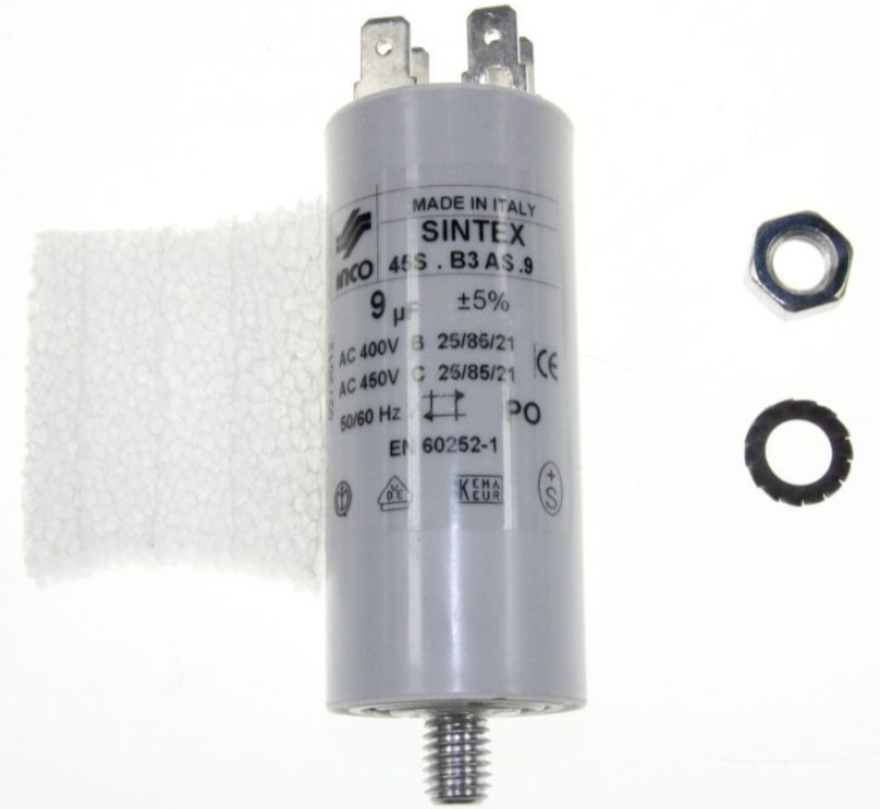 Condensator pentru motor, start, 9uF, 450V, 32x55mm, C00494006, WHIRLPOOL