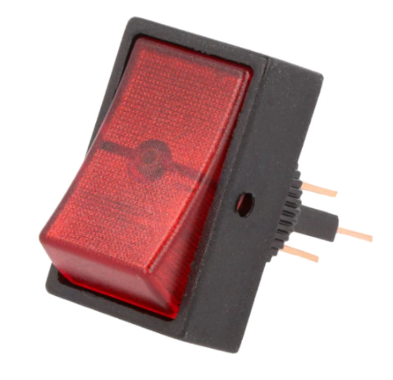 Intrerupator basculant, OFF-ON, 30A, 12VDC, 3 pini, montare panou, SPST, rosu, orificiu montare Ø12mm, R13-207B-01-BR, SCI