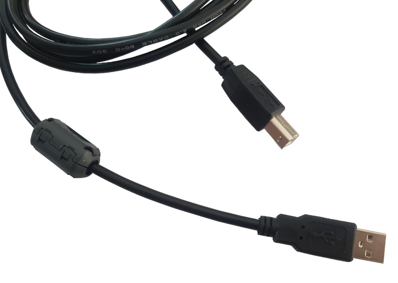 Cablu USB A mufa, USB B mufa, cu ferita, nichelat, 5m, negru, CU201-B-050-PB-F