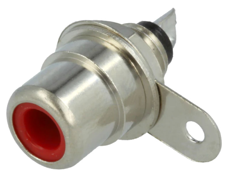 Soclu, RCA, mama, drept, lipire, montare panou, nichelat, eticheta rosie, BTO1R, LUMBERG