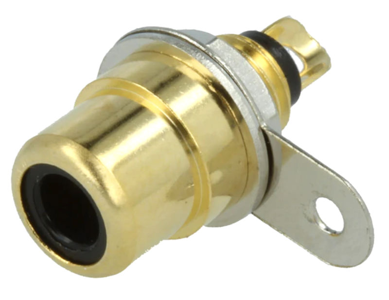 Soclu, RCA, mama, drept, lipire, montare panou, aurit, eticheta neagra, BTO1VB, LUMBERG