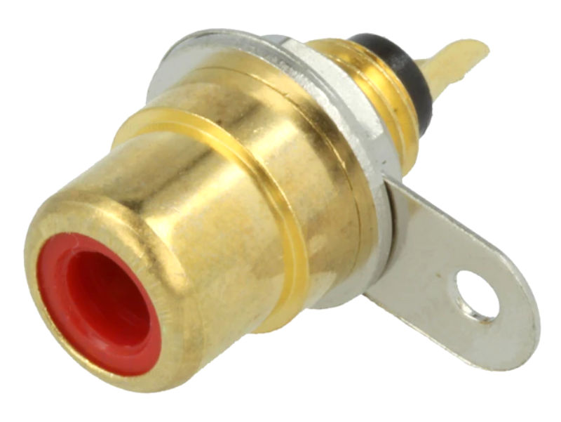 Soclu, RCA, mama, drept, lipire, montare panou, aurit, eticheta rosie, BTO1VR, LUMBERG