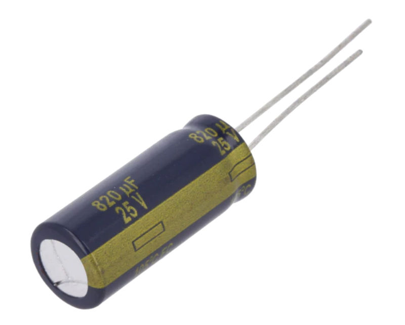 820uF/25V, condensator miniatura 105C, LOW ESR, 10x25mm, 3000h, RM5, EEUFC1E821, PANASONIC