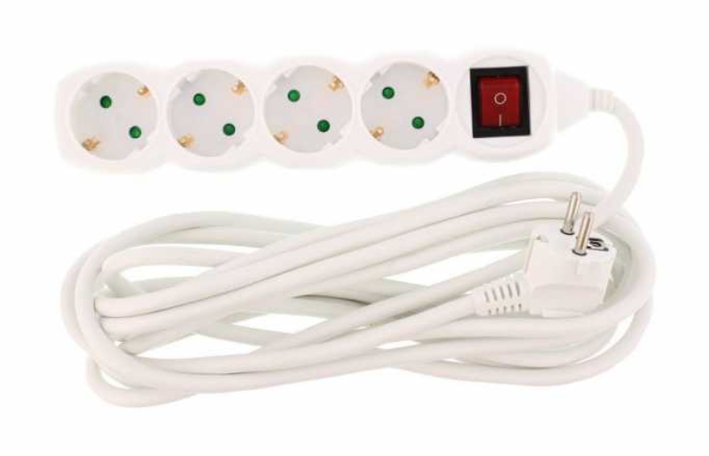 Prelungitor 4 cai, cu intrerupator, 5m, 3x1.5mm2, 16A, 3500W, EXTS-4S5M-SW/02