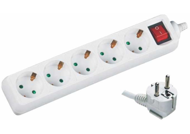Prelungitor 5 cai, cu intrerupator, 5m, 3x1.5mm2, 16A, 3500W, EXTS-5S5M-SW