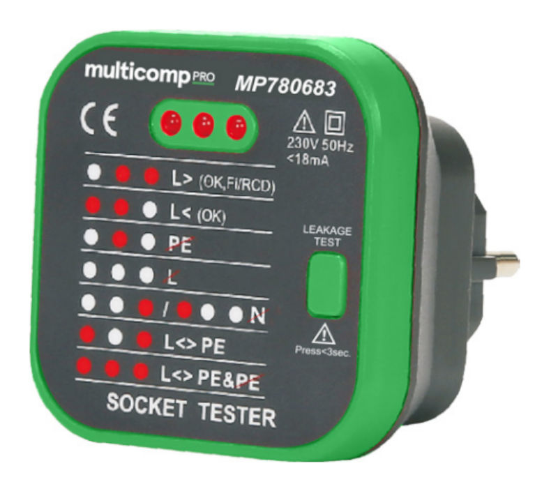 Tester electric, prize EU, retea, testare RCD, 230VAC, MP780683, MULTICOMP PRO