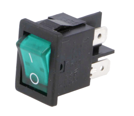 Intrerupator basculant, ON-OFF, 10A, 4 pini, verde, DPST, orificiu montare 19.3x12.9mm, H8553VBBG3076W, BULGIN