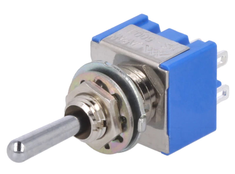 Intrerupator basculant, ON-OFF-(ON), 6A/125VAC, 6 pini, DP3T,orificiu montare Ø6.2mm, MS-500I-B, MIYAMA