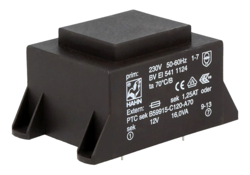 Transformator 1x12V, PCB, 16VA, 1.3A, BVEI-541-1124, HAHN