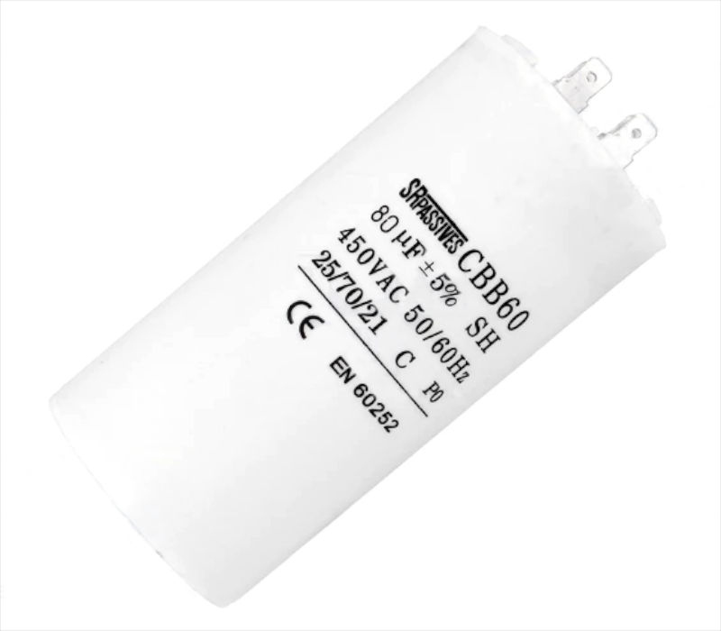 Condensator pornire motor, 80uF, 450V, papuc, CBB60A-80/450, SR PASSIVES