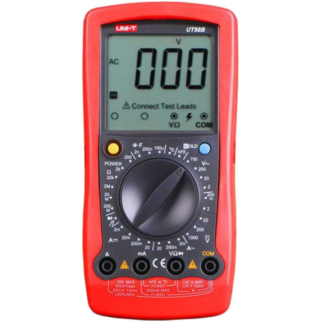 Multimetru digital, LCD, 1kVDC/750VAC, 20A, 200Mohm, sonda temperatura, buzer, UT58B, UNI-T