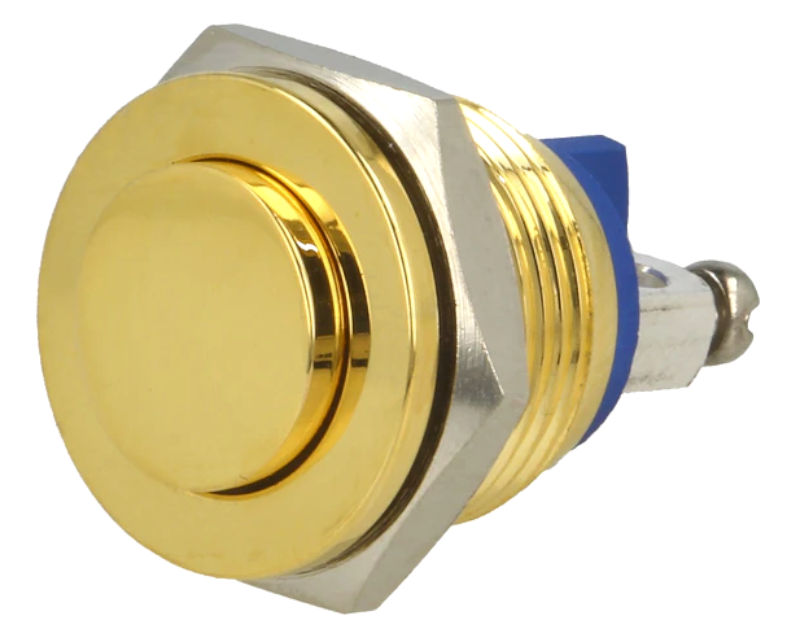 Buton antivandal, OFF-(ON), aurit, 2A/36VDC, IP65, SPST-NO, M16, orificiu montare Ø16mm, V16-10PH-G, ONPOW