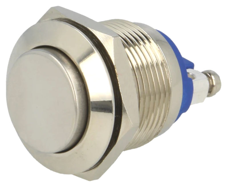 Buton antivandal, OFF-(ON), argintie, 2A/36VDC, IP65, SPST-NO, M19, orificiu montare Ø19mm, V19-10H-N, ONPOW