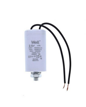 Condensator pornire motor 2.5uF, 450V, fir, MOTCAP-2.5UF-WR