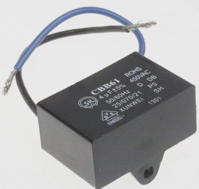 Condensator 4uF, pornire motor, 450VAC, fire, CBB61-4UF, DELONGI