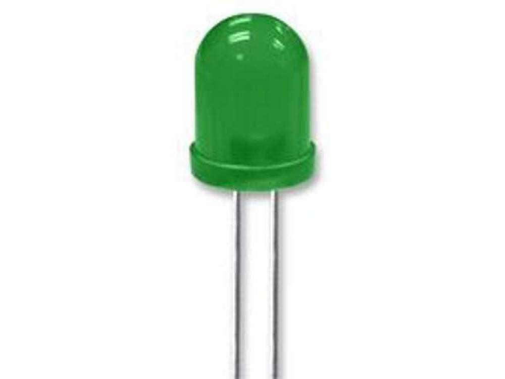 Led 10mm; verde; 40-45mcd; 1.8..2.8V; difuz;