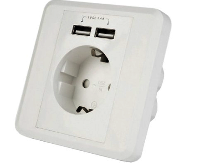 Priza 250VAC, schuko, 16A, ingropata, 2 iesiri USB, 1.2A, EGACU2A201, GEMBIRD