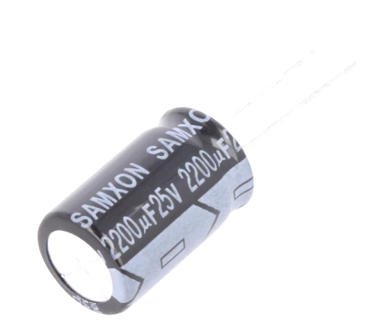 2200uF/25V, electrolitic, 12.5x20mm, 105C, SAMXON