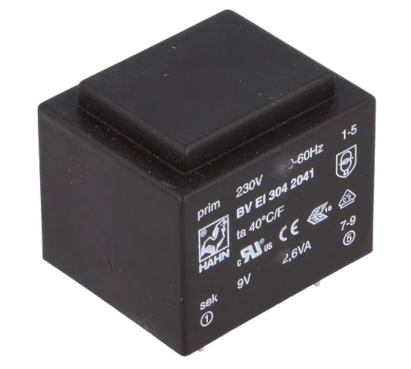 Transformator 9V, PCB, 2.6VA, 230VAC/9V, BVEI3042041, HAHN