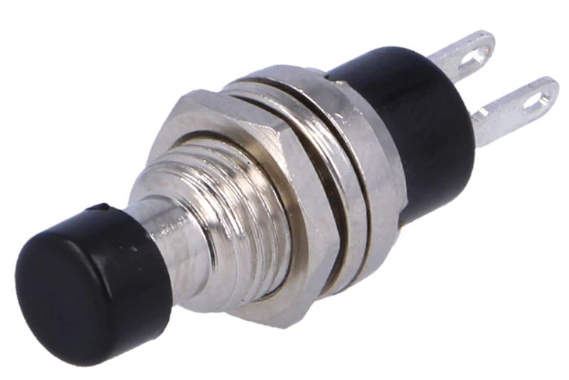 Push buton, rotund, negru, OFF-(ON), 1A, 250V, orificiu montare 7mm, PS10B2BK, NINIGI