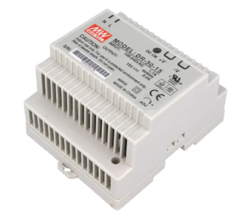 Sursa 15VDC, 2A, 30W, 85-264VAC, 120-370VDC, RAIL, DR-30-15, MEAN WELL